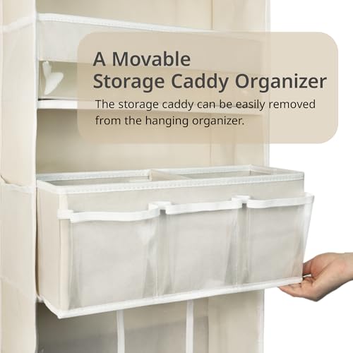 Door Hanging Storage Organizer,with 3 Bins 1 Movable Baby Diaper Caddy,1 Large capacity diaper stacking storage Organizer,10 Side Pockets ,Bedroom Door Storage for Nursery Baby Essentials. (Beige) - color: Beige