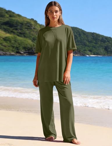 Totatuit Two Piece Sets For Women Vacation Oversized Loungewear Outfits - color: Army Green, size: X-Small
