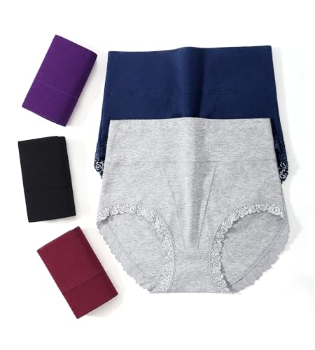 Women's Cotton Underwear,Ladies Soft Stretch Tummy Control Comfy No Muffin Panties Boyshorts - color: Multicoloured a, size: Medium