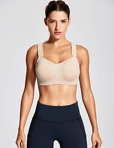 DELIMIRA Women's High Impact Sports Bra Front Adjustable Straps Underwire Plus Size Bra Full Figure - color: Beige, size: 42D