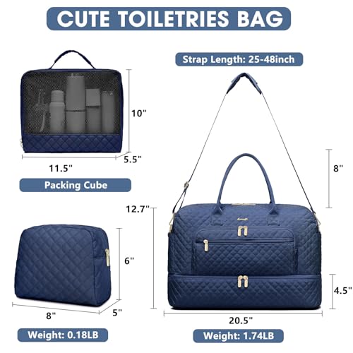 Large Women's Travel Duffel, Weekender with Shoe Compartment, Carry On Overnight Bag, Gym Duffel with Wet Pocket, Hospital Bags for Labor and Delivery - 3 PCS Set - color: Navy Z - 3 Pcs