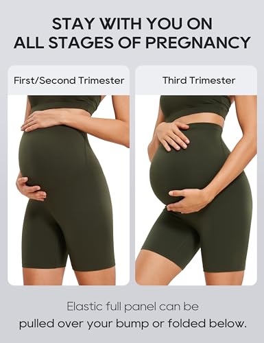 CRZ YOGA Maternity Biker Shorts 6" - color: Olive Green, size: Small