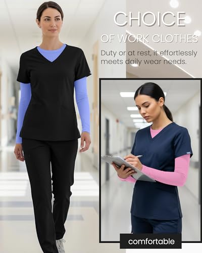 Oakgarden 5 Pcs Womens Long Sleeve Underscrub Shirt Crew Neck - color: Black, White, Light Mixed Gray, Periwinkle, Pink, size: Small