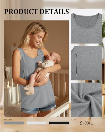 Ficerd 3 Pack Women's Nursing Tank Tops - color: Black, Light Gray, White, size: Small