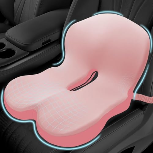 Car Seat Cushion with Lumbar Support Pillow, Seat Cushion for Driving - color: Pink