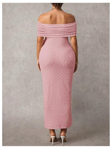 SweatyRocks Women's Maternity Off The Shoulder Dress Bodycon Maxi Dresses - color: Light Pink, size: Small