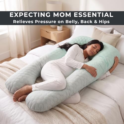 U Shaped Pregnancy Pillow Quilted Honeycomb 55 in Sage Ombre - color: Quilted – Sage Ombre