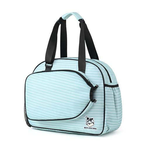 Boulder Bee Pickleball Tote Bag for Women with Paddle Holder - color: Green stripe