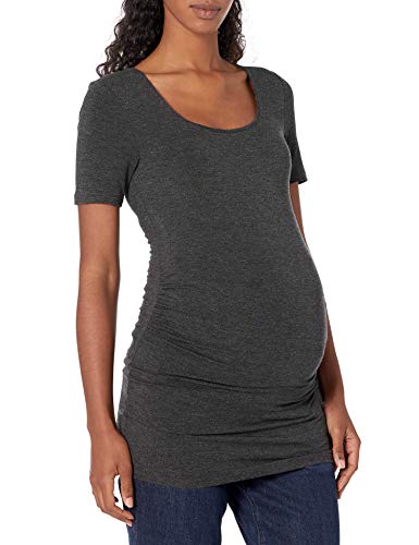 Amazon Essentials Women's Maternity Short-Sleeve Rouched Scoopneck T-Shirt, Pack of 2 - color: Charcoal Heather/Black, size: X-Small