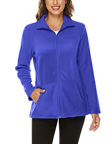 Hibelle Women's Outdoor Full-Zip Thermal Fleece Jacket with Pockets - color: 206-royal Blue, size: Medium