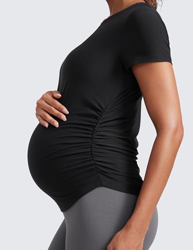 CRZ YOGA Maternity Side Ruched T-Shirt - color: Black, size: Small
