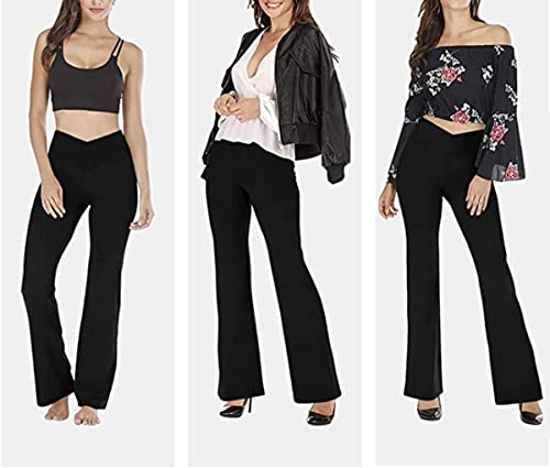 TOPYOGAS Women's Casual V Crossover High Waisted Flare Yoga Pants - color: Black, size: Small