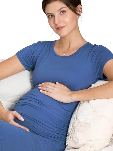 Women's Maternity Dress Short Sleeve Ruched Pregnancy Summer Dresses - color: Grey Blue, size: Medium
