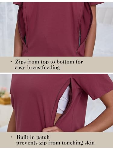 Liu & Qu 3 Pack Women's Breastfeeding Shirts Hidden Zipper Nursing Tops - color: Red+green+black, size: X-Large