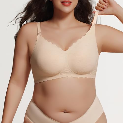 Seamless Maternity Nursing Bra -Adjustable Wide Straps & 3D Lift, Breathable Fabric for Nursing Sleep Bra - color: Nude, size: XX-Large