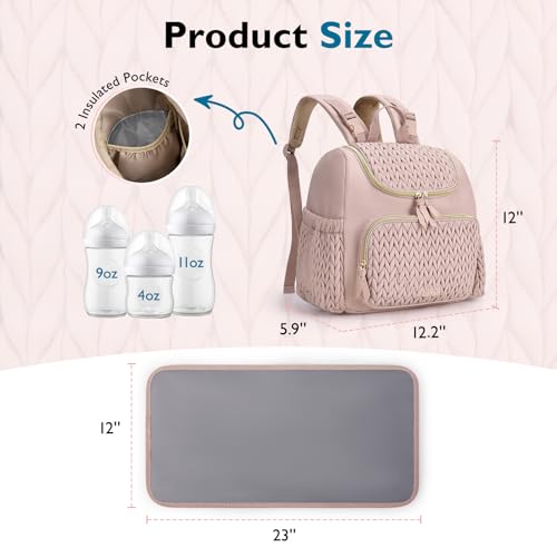 mommore Diaper Bag Backpack, Stylish Mini Travel Bag with Changing Pad - color: Pink, size: Small