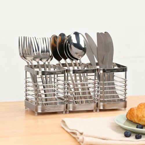 Utensil Holder, Stainless Steel Utensil Drying Rack for Kitchen Counter - color: 3 Small, Silver