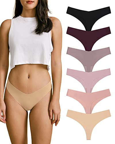 SHARICCA Women No Show Seamless Underwear Thong Invisible Soft Panties Multi Pack - color: (6 Pack) Honeymoon, size: Medium