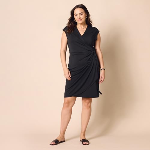 Amazon Essentials Women's Classic Cap Sleeve Wrap Dress with V Neck, Pleated Waist (Available in Plus Size) - color: Black, size: 1X