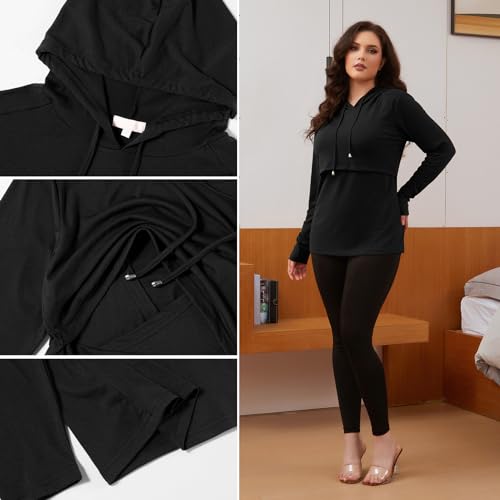 Bhome Nursing Shirt Long Sleeves Hoodie Breastfeeding Top Sweatshirt - color: Black/Army Green, size: Medium