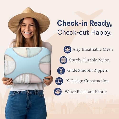 Shacke 5 Set Packing Cubes for Travel with Laundry Bag (Sky Blue) - color: 5 Set - Sky Blue, size: Set of 5