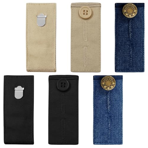 6 Pack Waistband Extenders Jeans, Button Assorted