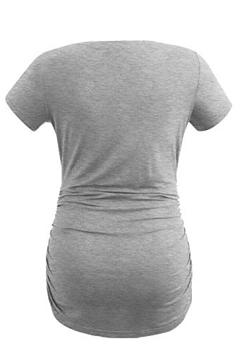 Smallshow Women's Side Ruched Tunic Maternity Shirts 3 Packs - color: Army Green-white Stripe-grey(3 Pack), size: X-Large