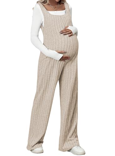 BLENCOT Maternity Jumpsuit Sleeveless Square Neck Wide Leg Pants Romper - color: Apricot, size: XX-Large