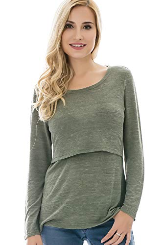 Bearsland Women's 3 Packs Maternity Clothes Long Sleeves Breastfeeding Shirts Nursing Top - color: Blackgraygree(3pcs), size: Medium