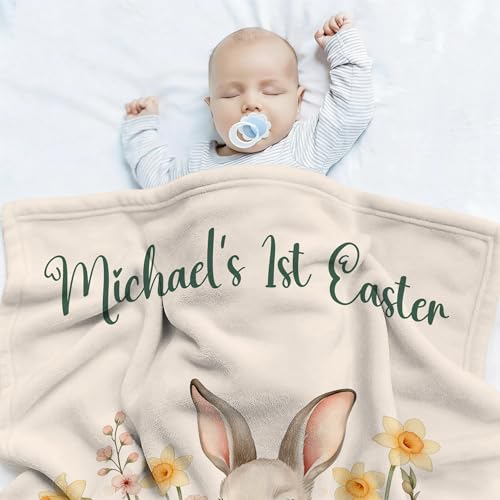 Custom Bunny Blanket for Baby, Baby's 1st Easter Blankets for Girls - color: S2