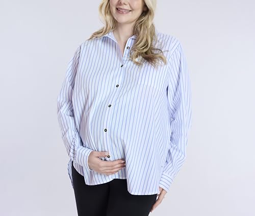 Motherhood Maternity Women's Button Down Poplin Long Sleeve Pregnancy Shirt - color: White Blue Stripe, size: Large