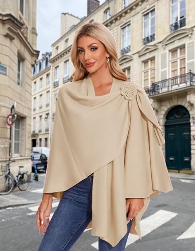 PULI Women Elegant Cross Front Floral Shawl Wraps Poncho Fall Winter - color: Barley Twist