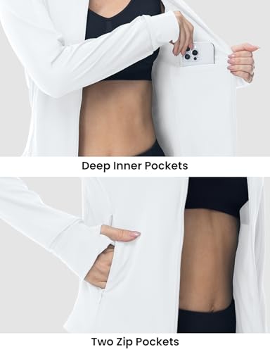 BGOWATU Women's Workout Athletic Jacket Zip Up Running Jackets Thumb Hole - color: White, size: XX-Large