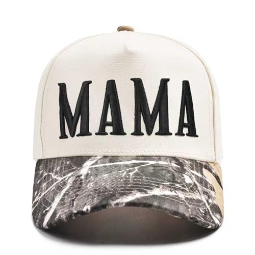 Women’s Mama Trucker Hat Trendy, Embroidered Adjustable Mom Baseball Cap, Two-Tone Ponytail Hat for Outfits - color: Camo