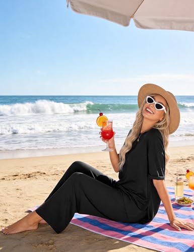 Totatuit Two Piece Sets For Women Vacation Oversized Loungewear Outfits - color: Black, size: Small