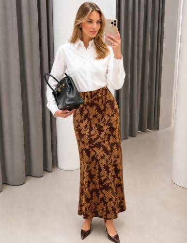 MEROKEETY Women's Fall Floral Velvet Maxi Skirt - color: Golden, size: X-Large
