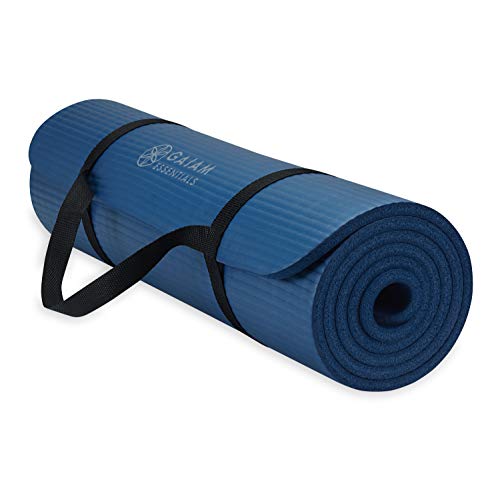 Gaiam Thick Yoga Mat, Exercise & Fitness Mat with Easy-Cinch Carrying Strap - color: Navy, size: 2/5" (10MM)