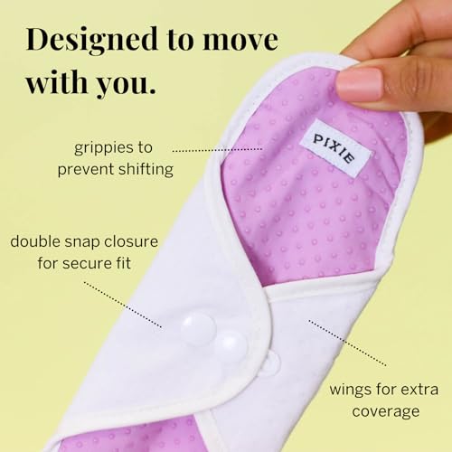Pixie Cotton Cloth Pads for Feminine Care - 100% Organic Reusable Pads - Ranked 1 for Softest Menstrual Sanitary Napkins - Machine Washable & Includes Free Wet Bag - Menstrual Liner (Regular) - size: Regular | 4-Pack
