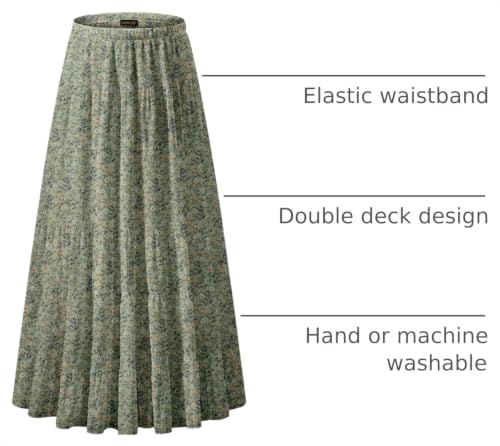 NASHALYLY Women's Chiffon Elastic High Waist Pleated A-Line Maxi Skirts - color: Green Floral B, size: Small