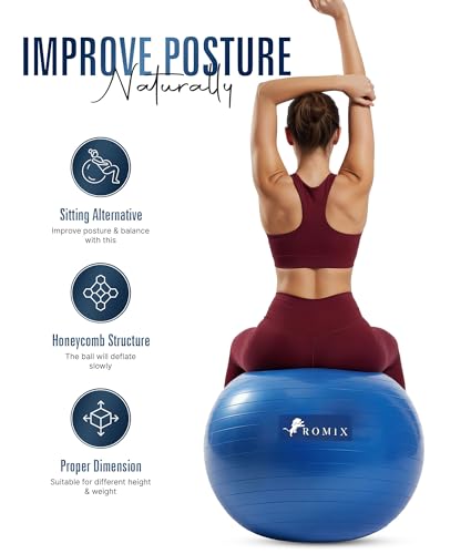 ROMIX Exercise Ball, Anti-Burst Yoga and Birthing Ball with Pump, Home Use - color: Blue