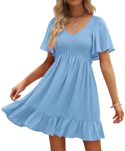 LILLUSORY Womens Flowy Casual Mini Dresses 2026 Summer Graduation Dress - color: Light Blue, size: Medium