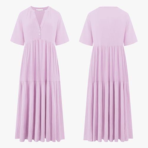 R.Vivimos Womens Summer Cotton Casual Flowy Maxi Dress - color: Lavender, size: Small