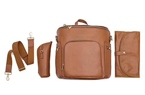 USRA Genuine Leather Diaper Bag handbag backpack for moms Durable quality functional maternity bag organizer (Brown)