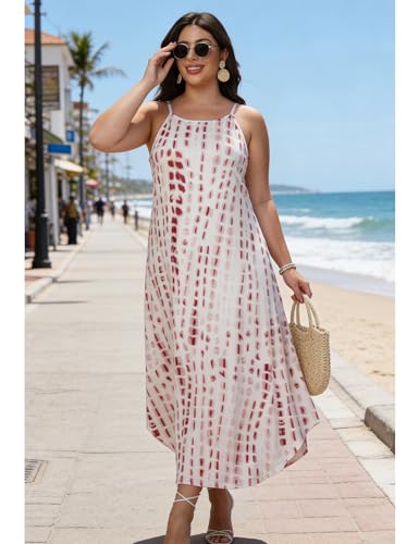 POGTMM Womens Plus Size Dress Boho Sleeveless Maxi Long Halter Sundress - color: Floral 1, size: X-Large