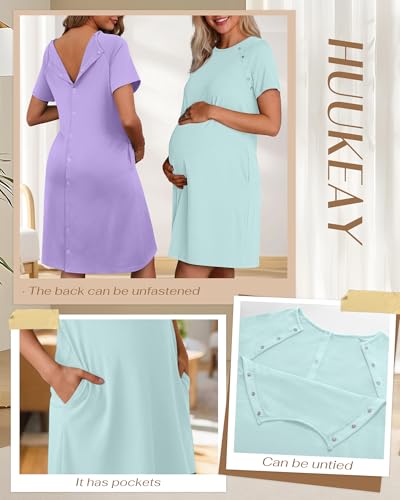 Huukeay 2 Pack Labor and Delivery Hospital Gown - color: Light Purple, Mint Green, size: Small