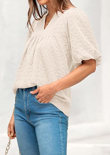 MASCOMODA Womens Puff Short Sleeve Peplum Babydoll Tops 2026 - color: Apricot, size: Small