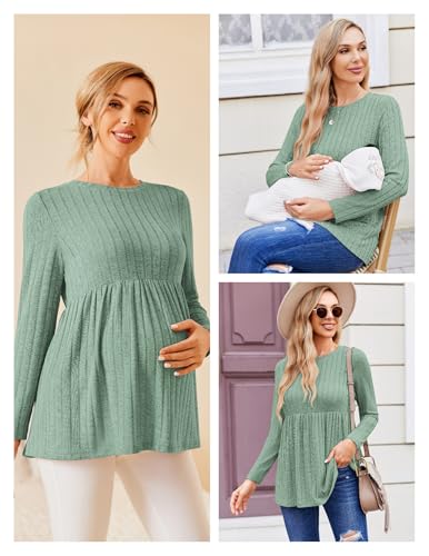 Maternity Shirts Dressy Long Sleeve Pregnancy Fall Tops Work Blouses - color: Light Green, size: Small