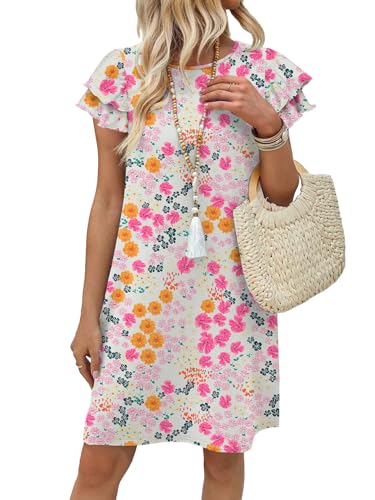 OFEEFAN Womens Summer Dresses 2026 Ruffle Sleeve Round Neck Loose Swing Sundresses with Pockets Plain/Print - color: Print 06, size: Small
