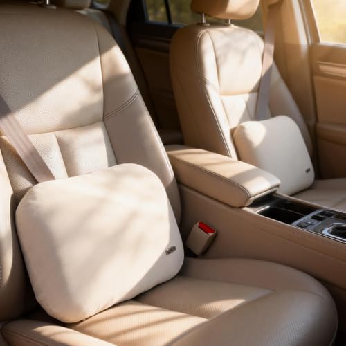 Beige Lumbar Support Pillow for Car Recliner Soft Lower Back Waist Cushion - color: Beige