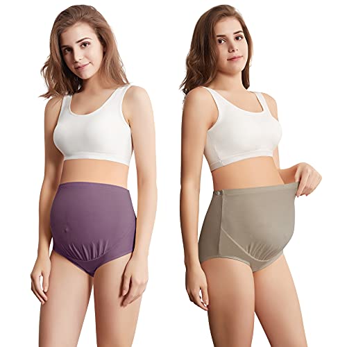 Mama Cotton Women's Over The Bump Maternity Briefs, High Waist, Cotton, Adjustable Waistband, Multi-Pack - color: Multicolor E 4 Pack, size: X-Large